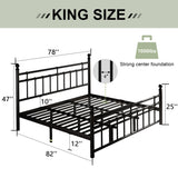 Feonase King Size Metal Platform Bed Frame with Victorian Classic Iron-Art Headboard & Footboard, Steel Slats Support, 12" Under Bed Storage, No Box Spring Needed, Easy Assembly, Noise-Free, Black
