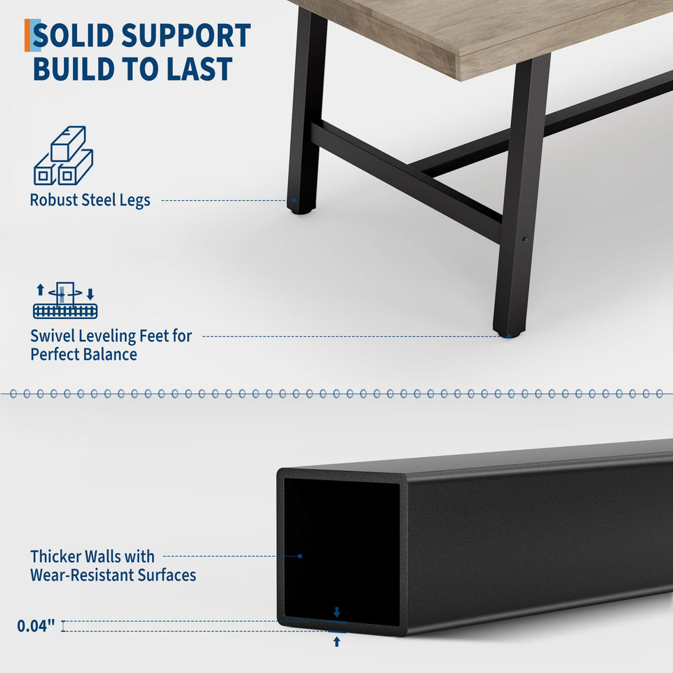 GarveeHome Industrial Dining Table for 6-8 People, 70.87" Long Wooden Kitchen Table with Sturdy Metal Frame & Rustic Brown Finish (Brown, 70.87" Long)