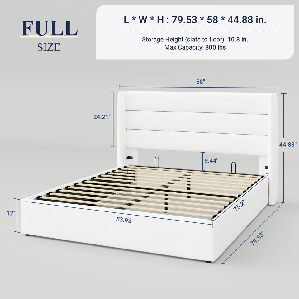 Allewie King Size Lift Up Storage Bed, Modern Wingback Headboard, Hydraulic Support, No Box Spring Needed, Light Beige