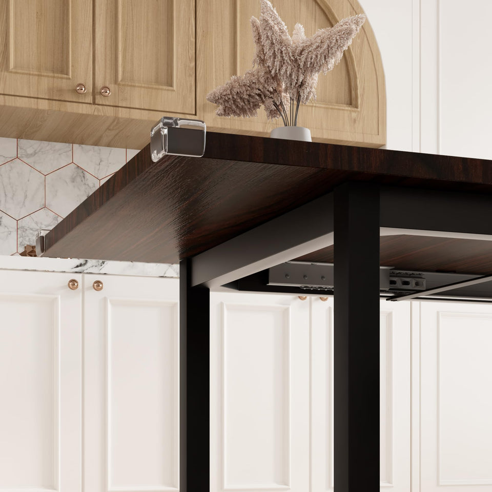 Feonase 5-Piece Dining Table Set for 4-8 People, 63" Large Extendable Kitchen Table Set with 2 Benches and 2 Square Stools, Dining Room Table with MDF Wood Board, Easy Assembly, Black