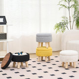 Wimarsbon Pouf Ottoman, 100% Cotton Knitted Boho Footstool, Round Footrest with Non-Skid Wood Legs, Home Décor Handmade Pouffe, Leisure Floor Step Stool for Living Room (Beige)