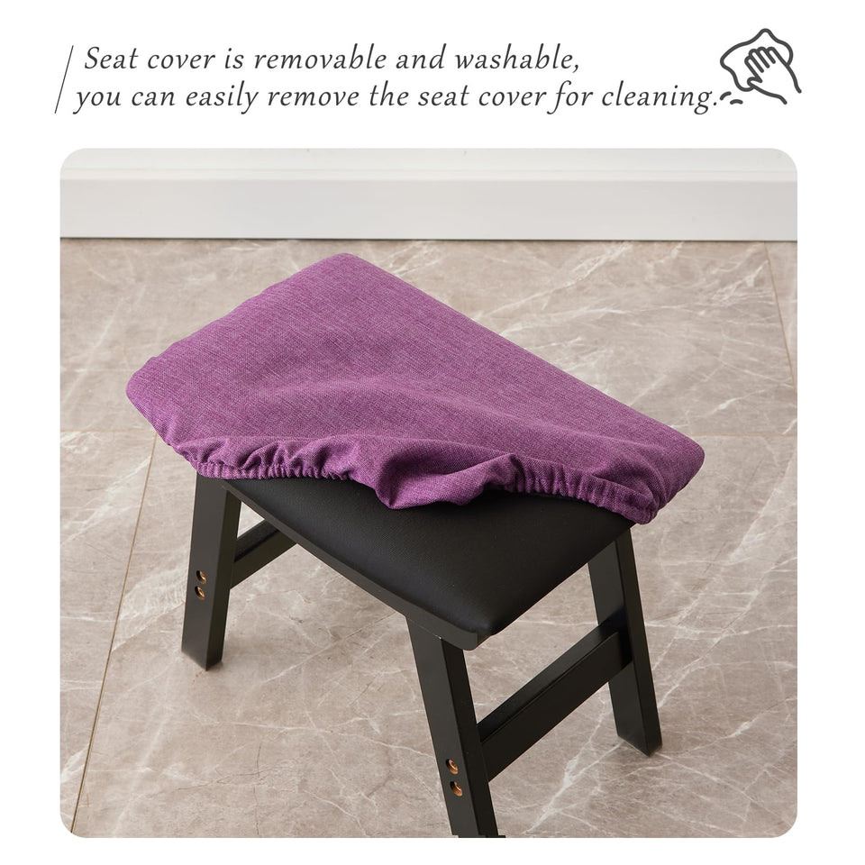 Foot Stool,Ottoman,Bamboo Small Sofa Foot Rest Under Desk,Extra Seating for Living Room, Bedroom and Kitchen(Brown Stool Legs - Beige Surface)