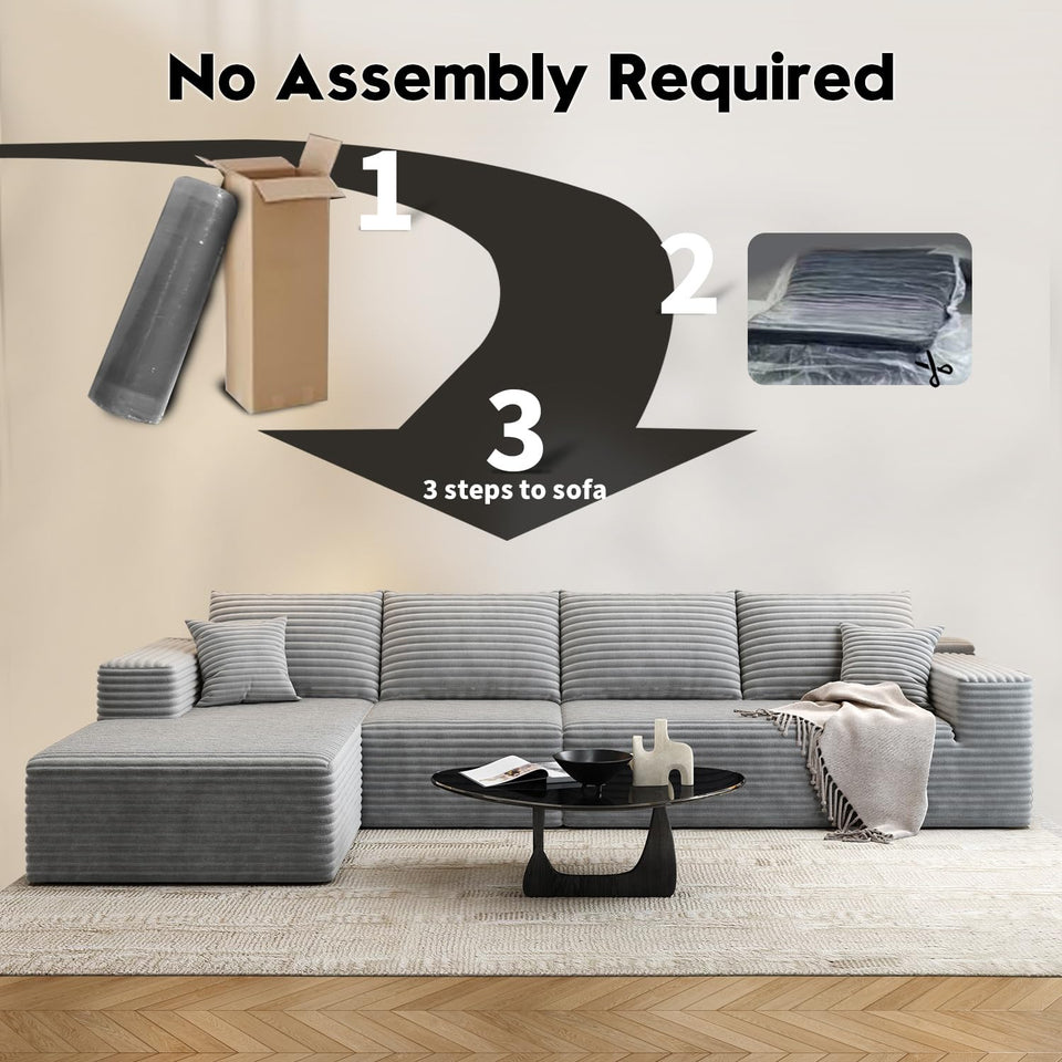 135.4" Cloud Modular Sectional Couch with 1 Ottoman,Modern Minimalist Upholstered Couches, Comfort U Shaped Sofa for Living Room,Deep Seat Corner Couch，No Assembly Required (Black,Left Facing Chaise)