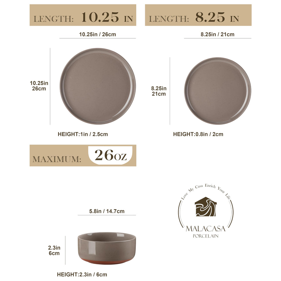 MALACASA Plates and Bowls Sets, 24 Pieces Modern Ceramic Dinnerware Set for 8 Kitchen Stoneware Dishes Dishware Set Microwave and Dishwasher Safe, White, Series TARA