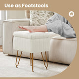 DUMOS Vanity Stool Chair, Ottoman with Storage, Makeup Cute Soft Small Footstool, Modern Style Faux Fur Seat with 4 Metal Legs & Adjustable Feet for Dressing, Living Room, Bedroom, Dorm, Grey