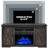 AMERLIFE Fireplace TV Stand with Sliding Barn Door for TVs up to 73", Farmhouse 63" Fireplace Entertainment Center with Storage Cabinets/Adjustable Shelves, Distressed White & Barnwood