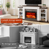 80" Fireplace TV Stand for TVs Up to 90 Inch, Electric Fireplace with Mantel, Farmhouse Entertainment Center with Storage, Realistic Stacked Stone Surround with Remote Control for Living Room