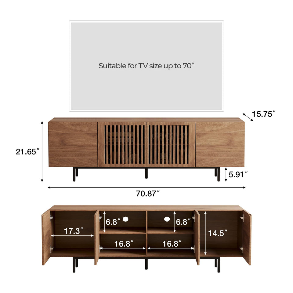NessCarsti Mid Century Modern TV Stand for 80+ Inch TVs, 94.48" Walnut Console with Ample Storage – Stylish Entertainment Center for Living Room or Bedroom