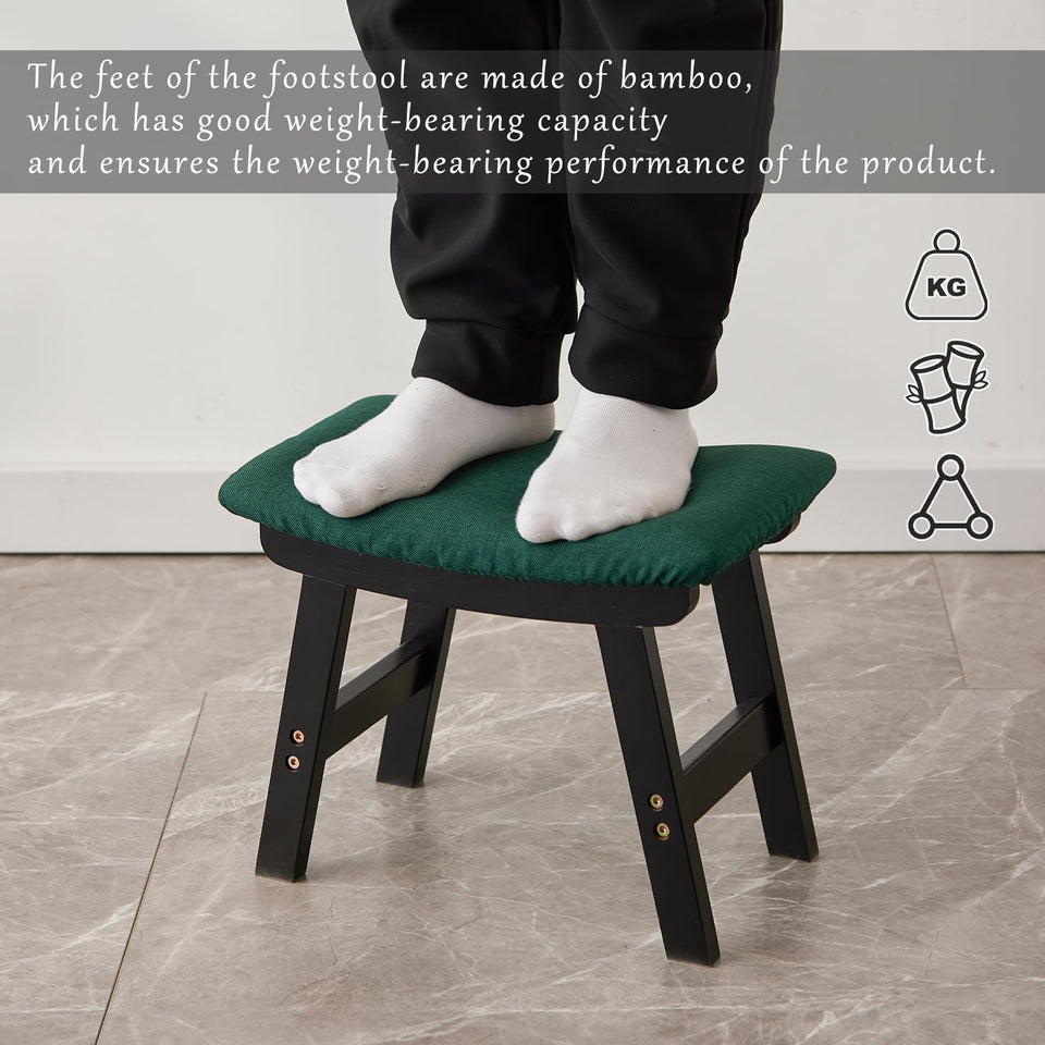 Foot Stool,Ottoman,Bamboo Small Sofa Foot Rest Under Desk,Extra Seating for Living Room, Bedroom and Kitchen(Brown Stool Legs - Beige Surface)