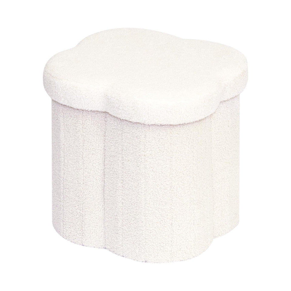 B FSOBEIIALEO Storage Ottoman Cube, Flowers Shaped Ottomans with Storage Foot Stool Footrest for Lving Room, Boucle Ottoman Seat for Dorm Room,Faux Teddy Fur, Cream White 12.6"x12.6"x12.6"