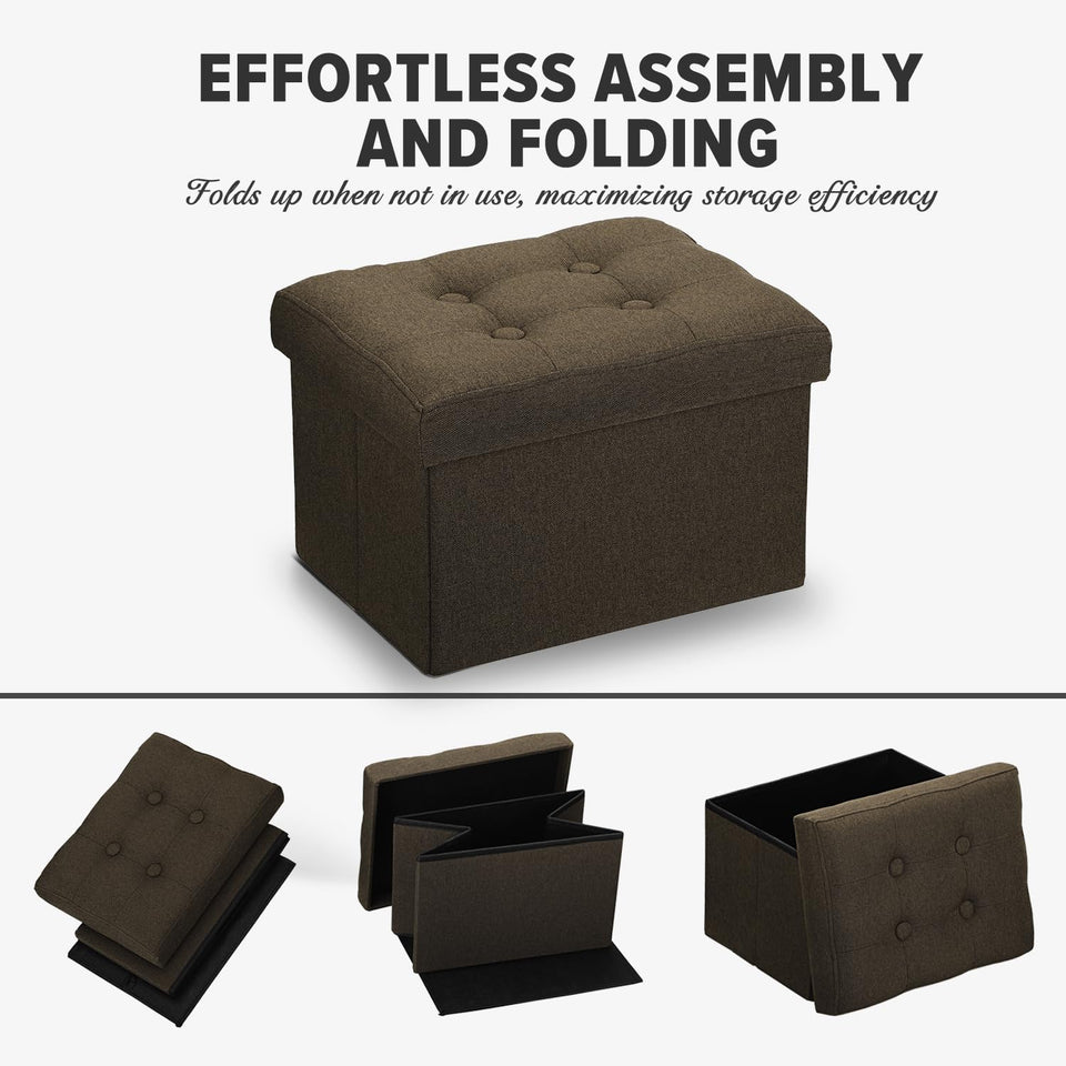 LINMAGCO Ottoman Storage Ottoman with Storage Small Foot Rest Stool Under Desk Stool Short Folding Footrest Linen Cloth Dark Gray 16X12X12IN