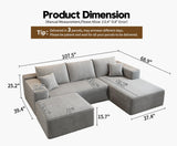 135.4" Cloud Modular Sectional Couch with 1 Ottoman,Modern Minimalist Upholstered Couches, Comfort U Shaped Sofa for Living Room,Deep Seat Corner Couch，No Assembly Required (Black,Left Facing Chaise)