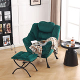 LITA Lazy Chair with Ottoman, Modern Accent Leisure Upholstered Lazy Sofa Armchair, Contemporary Lounge Reading Chair with Armrests and a Side Pocket for Living Room, Bedroom & Small Space, Dark Grey