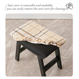 Foot Stool,Ottoman,Bamboo Small Sofa Foot Rest Under Desk,Extra Seating for Living Room, Bedroom and Kitchen(Brown Stool Legs - Beige Surface)