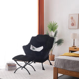 LITA Lazy Chair with Ottoman, Modern Accent Leisure Upholstered Lazy Sofa Armchair, Contemporary Lounge Reading Chair with Armrests and a Side Pocket for Living Room, Bedroom & Small Space, Dark Grey