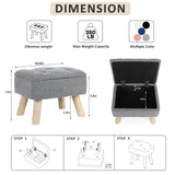 OGEMXU Storage Ottoman, Small Foot Stool Ottoman with Storage, Boucle Teddy Velvet Foot Rest with Padded Seat, Sturdy Wood Legs Stool for Living Room, Bedroom, Couch, Enterway (Cream)