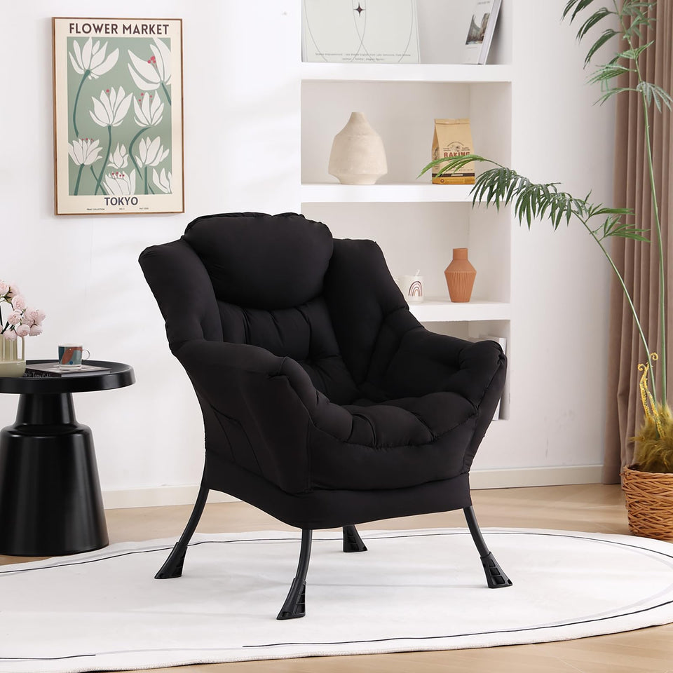 Welnow Lazy Chair with Ottoman, Modern Lounge Accent Chair with Armrests and a Side Pocket, Leisure Sofa Armchair, Reading Armchair with Footrest for Small Space, Dark Grey