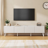 UKAOCAI 86.61'' Tambour TV Stand for 55-85 Inch, Modern Entertainment Center with Large Storage Cabinet & Open Shelves, TV Console with Sliding Doors for Living Room, Bedroom, Natural