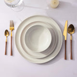 AmorArc Ceramic Dinnerware Sets for 8, 24 Pieces Handpainted Plates and Bowls Set with Rustic Terracotta Underside, Scratch Resistant Stoneware Dishes Set, Dishwasher & Microwave Safe, Light Beige