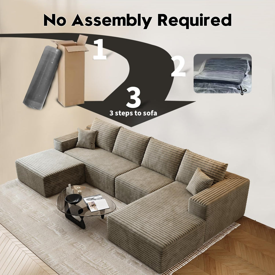 135.4" Cloud Modular Sectional Couch with 1 Ottoman,Modern Minimalist Upholstered Couches, Comfort U Shaped Sofa for Living Room,Deep Seat Corner Couch，No Assembly Required (Black,Left Facing Chaise)