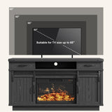 59'' Fireplace TV Stand with 3D Flame Electric Fireplace Heater, 34'' Tall Farmhouse TV Stand for 65 Inch TV, Entertainment Center TV Console with 2 Drawers, Sliding Barn Door for Living Room - White