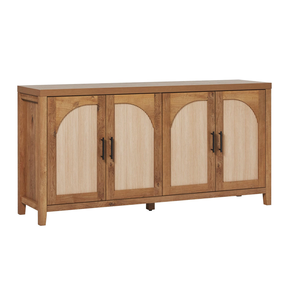 Walker Edison Sasha 4-Door Reeded Sideboard Buffet with Cord Management, 70 Inch, Coastal Oak