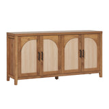 Walker Edison Sasha 4-Door Reeded Sideboard Buffet with Cord Management, 70 Inch, Coastal Oak