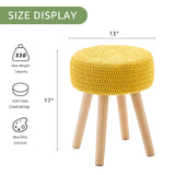 Wimarsbon Pouf Ottoman, 100% Cotton Knitted Boho Footstool, Round Footrest with Non-Skid Wood Legs, Home Décor Handmade Pouffe, Leisure Floor Step Stool for Living Room (Beige)