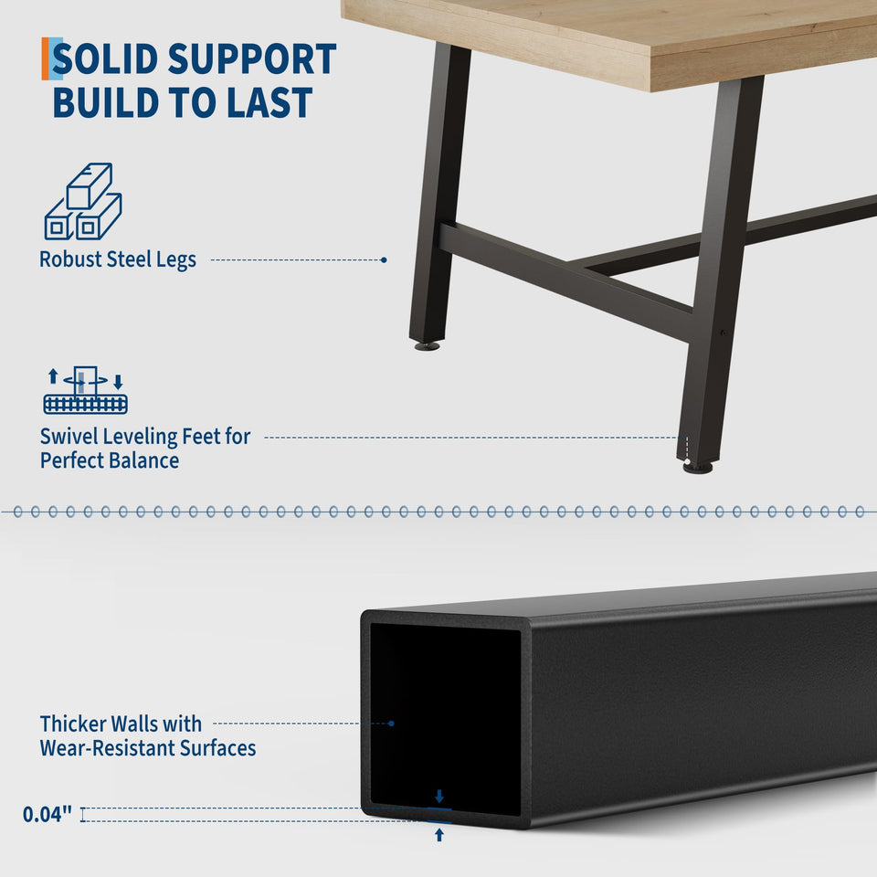 GarveeHome Industrial Dining Table for 6-8 People, 70.87" Long Wooden Kitchen Table with Sturdy Metal Frame & Rustic Brown Finish (Brown, 70.87" Long)