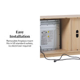 Walker Edison Chloe Reeded TV Stand with Fireplace Insert, 75 Inch, 70 Inch, Coastal Oak