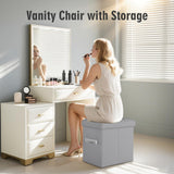 Storage Ottoman Foot Rest Stool, Foldable Leather Footstool Storage Bench with Thicker Foam Padded Seat. Foot Rest Under Desk for Living Room Bedroom 350 lbs, 17x13x13 in, Brown