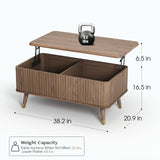 JOINICE, Round Coffee Table with Storage, Mid Century Modern Center Table with Sliding Cabinet Door, Fluted Dining Table for Living Room, Home Small Space, 31.5", Walnut