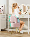 GREENSTELL Small Vanity Stool Chair with Storage and Folding Back, 13" x 13" x 17.7" Faux Fur Soft Ottoman for Teenager, 4 Metal Legs with Anti-Slip Feet, Furry Padded Seat for Makeup, Bedroom, White