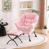 Welnow Lazy Chair with Ottoman, Modern Lounge Accent Chair with Armrests and a Side Pocket, Leisure Sofa Armchair, Reading Armchair with Footrest for Small Space, Dark Grey