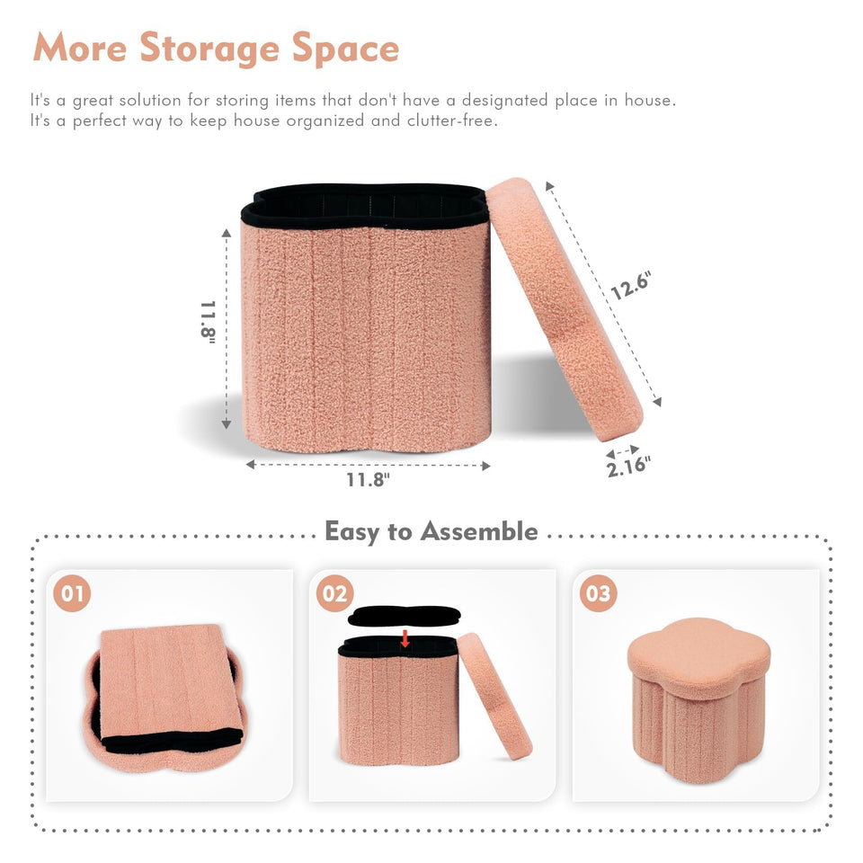 B FSOBEIIALEO Storage Ottoman Cube, Flowers Shaped Ottomans with Storage Foot Stool Footrest for Lving Room, Boucle Ottoman Seat for Dorm Room,Faux Teddy Fur, Cream White 12.6"x12.6"x12.6"