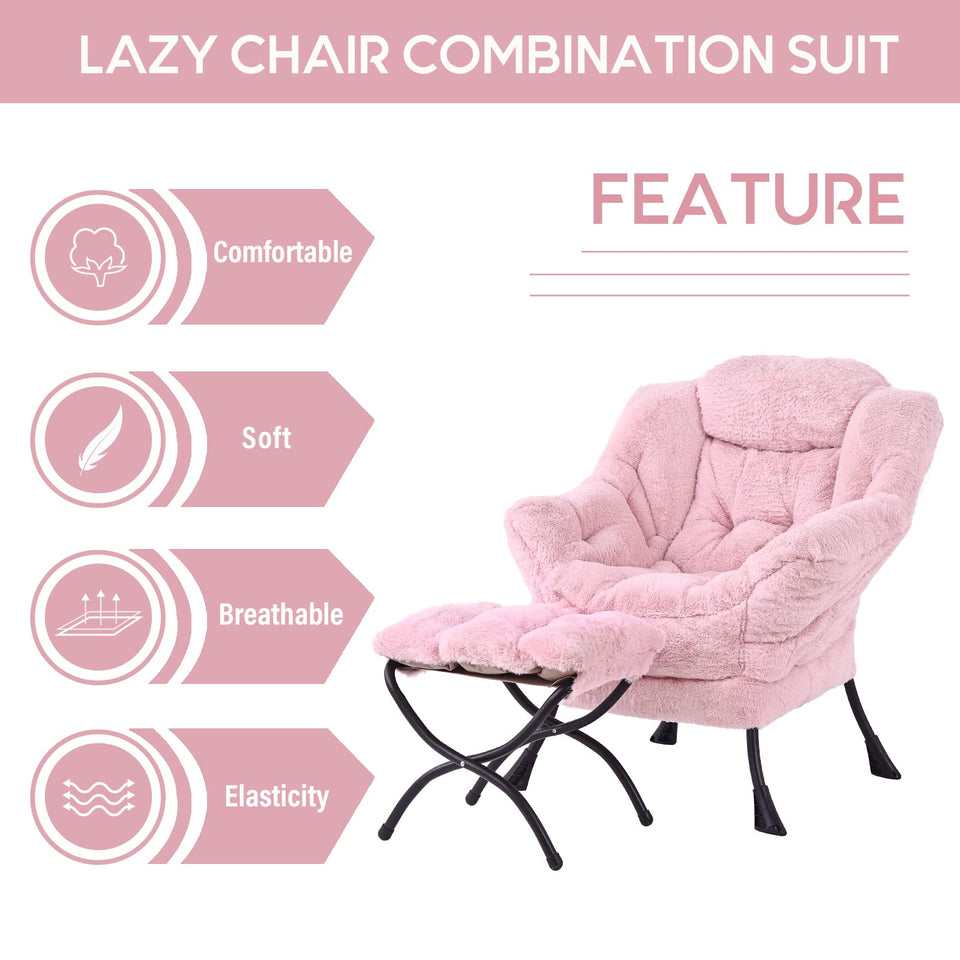 LITA Lazy Chair with Ottoman, Modern Accent Leisure Upholstered Lazy Sofa Armchair, Contemporary Lounge Reading Chair with Armrests and a Side Pocket for Living Room, Bedroom & Small Space, Dark Grey