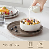 MALACASA Plates and Bowls Sets, 24 Pieces Modern Ceramic Dinnerware Set for 8 Kitchen Stoneware Dishes Dishware Set Microwave and Dishwasher Safe, White, Series TARA