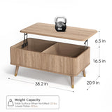 JOINICE, Round Coffee Table with Storage, Mid Century Modern Center Table with Sliding Cabinet Door, Fluted Dining Table for Living Room, Home Small Space, 31.5", Walnut