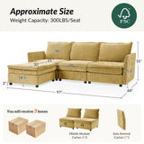 HULALA HOME 127'' Modular Sectional Sofa, Oversized U Shaped Couch with Storage Ottoman, Comfy Chenille Sofa with Deep Seat, 6 Seat Convertible Couches for Living Room, Beige