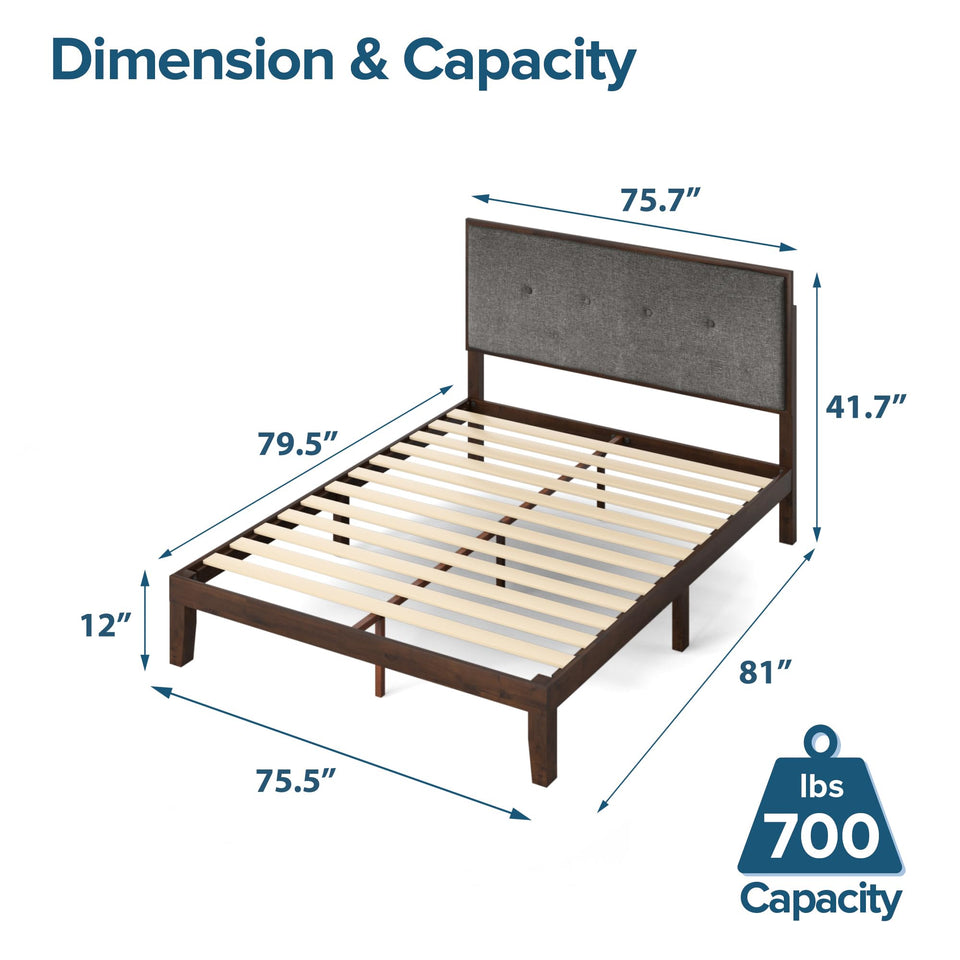 Zinus 12 Inch Solid Wood Platform Bed with Headboard/No Box Spring Needed/Wood Slat Support/Rustic Pine Finish, Queen