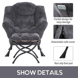 LITA Lazy Chair with Ottoman, Modern Accent Leisure Upholstered Lazy Sofa Armchair, Contemporary Lounge Reading Chair with Armrests and a Side Pocket for Living Room, Bedroom & Small Space, Dark Grey