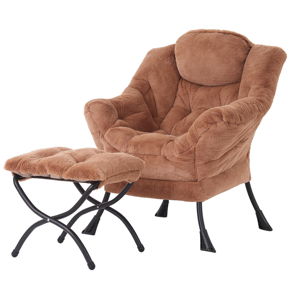 Welnow Lazy Chair with Ottoman, Modern Lounge Accent Chair with Armrests and a Side Pocket, Leisure Sofa Armchair, Reading Armchair with Footrest for Small Space, Dark Grey