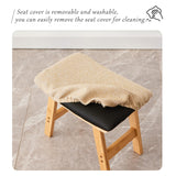 Foot Stool,Ottoman,Bamboo Small Sofa Foot Rest Under Desk,Extra Seating for Living Room, Bedroom and Kitchen(Brown Stool Legs - Beige Surface)