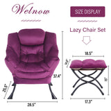 Welnow Lazy Chair with Ottoman, Modern Lounge Accent Chair with Armrests and a Side Pocket, Leisure Sofa Armchair, Reading Armchair with Footrest for Small Space, Dark Grey