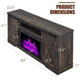 AMERLIFE Fireplace TV Stand with Sliding Barn Door for TVs up to 73", Farmhouse 63" Fireplace Entertainment Center with Storage Cabinets/Adjustable Shelves, Distressed White & Barnwood