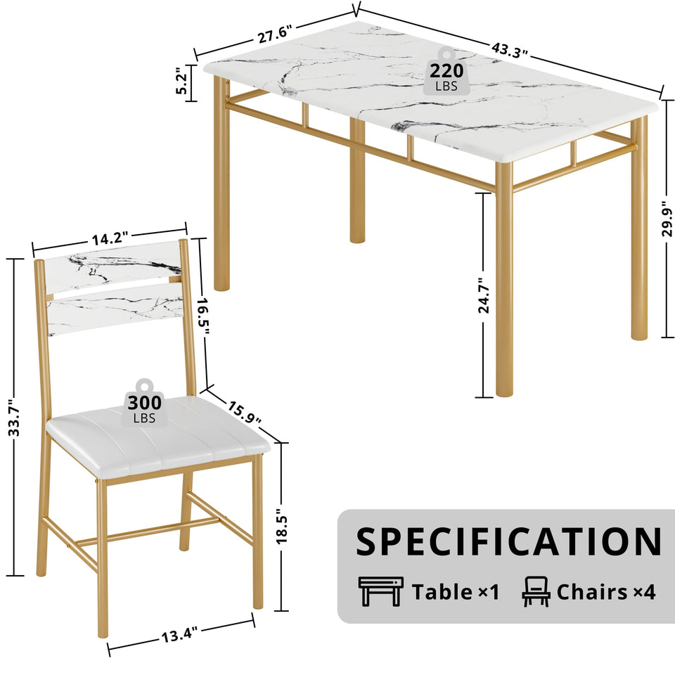 IRONCK Dining Table Set for 4, Wood Kitchen Table with Upholstered Chairs for Kitchen Room and Small Spaces, Rustic Brown