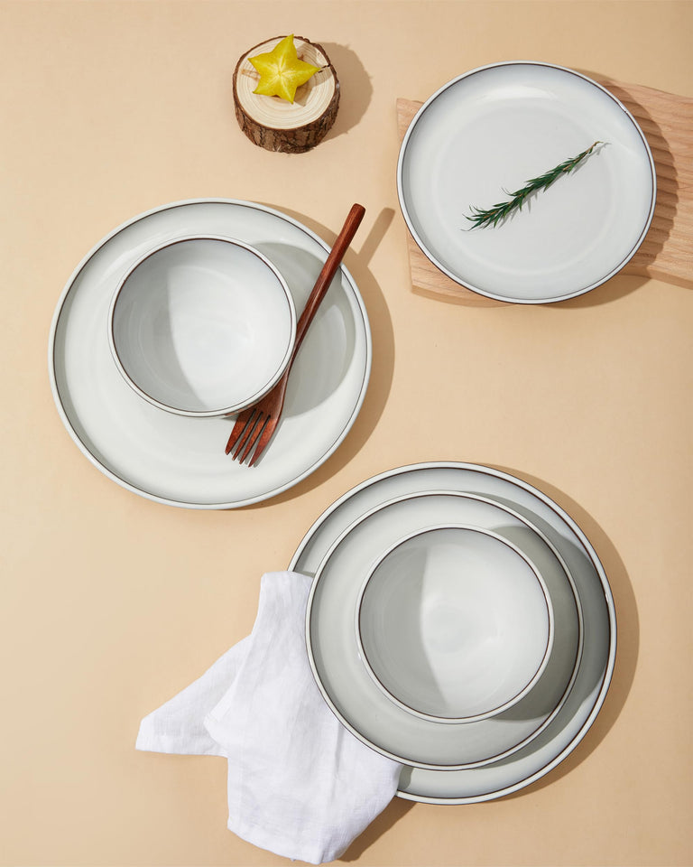 Pokini 24 Piece Dinnerware Sets for 8, Modern Stoneware Plates and Bowls Setst, Perfect for Family Gatherings & Holiday Celebrations, Easy Cleaning Dishes Set, Stack Compactly Dishware, Brown Green