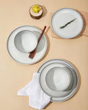 Pokini 24 Piece Dinnerware Sets for 8, Modern Stoneware Plates and Bowls Setst, Perfect for Family Gatherings & Holiday Celebrations, Easy Cleaning Dishes Set, Stack Compactly Dishware, Brown Green