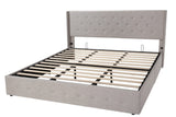 Allewie King Size Lift Up Storage Bed, Modern Wingback Headboard, Hydraulic Support, No Box Spring Needed, Light Beige