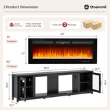 oneinmil 80" Fireplace TV Stand, 50 Inch Electric Fireplace & Modern Entertainment Center, TV Console with Adjustable Shelf & Glass Door for TVs Up to 90", Fire Place TV Stands for Living Room, Black